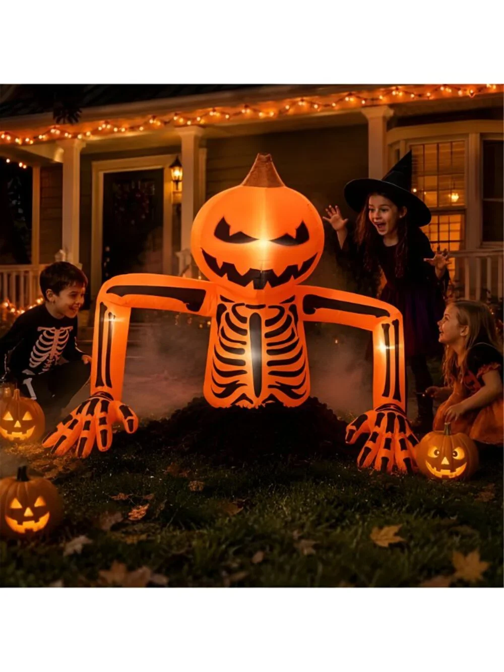 7.7Ft Halloween Inflatables Pumpkin Skeleton Decorations with LED Lights